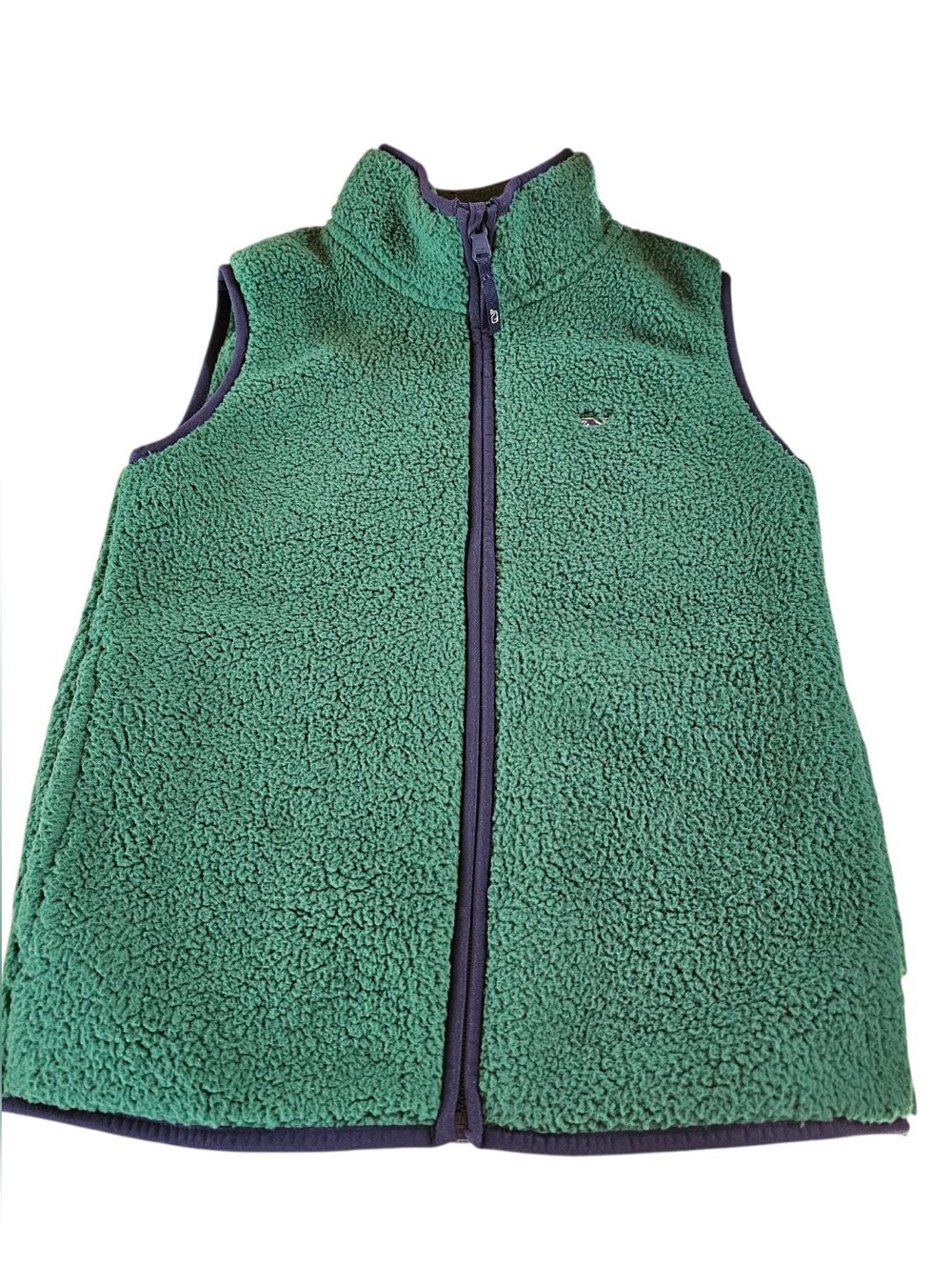 ​Vineyard Vines Boys Sherpa Fleece Vest Green with Blue Trim Kid's Size S 8-10